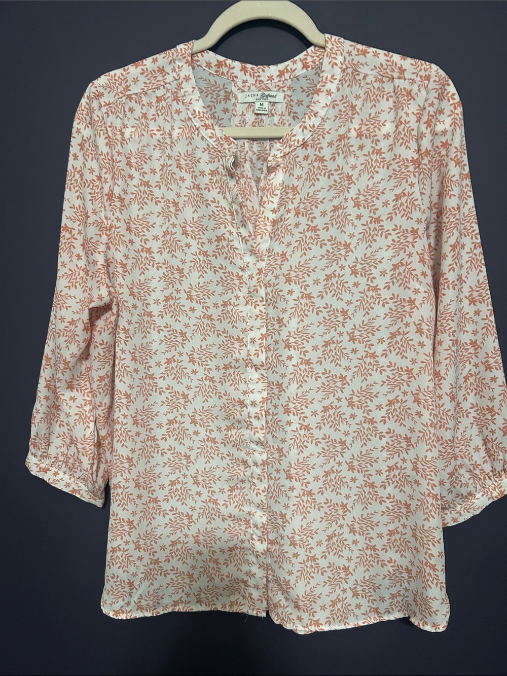 JACHS Girlfriend Cream Button-Front Blouse with Coral Leaf Print